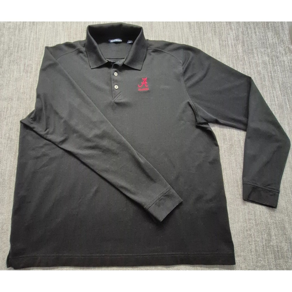 Cutter & Buck Alabama Crimson Tide Alumni Long Sleeve Black Polo Shirt XL Logo